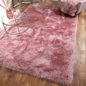 Blush Plain Shaggy Handmade Luxurious Sparkle Rug For Dining Room Bedroom & Living Room-160cm X 230cm