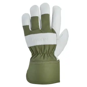 Leather Deep Lichen Green Gardening gloves Large, Pair