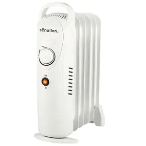 Schallen 800W 6 Fin Mini Small Portable Electric Slim Oil Filled Radiator Heater with Adjustable Temperature- WHITE