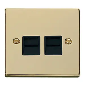 Polished Brass Master Telephone Twin Socket - Black Trim - SE Home