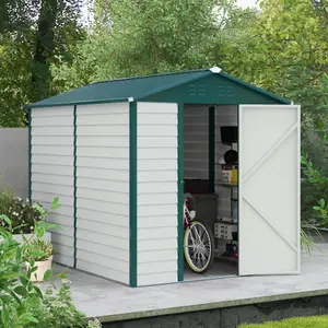 Outsunny 9FT x 6FT Galvanized Metal Garden Shed, Outdoor Storage Shed with Sloped Roof, Lockable Door, Tool Storage Shed