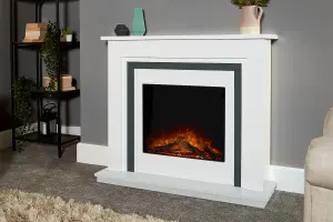 Adam Brentwood Electric Fireplace Suite in Pure White & Grey, 43 Inch