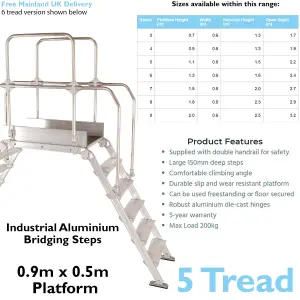 5 Tread Industrial Bridging Steps & Handle Crossover Ladder 0.9m x 0.5m Platform