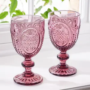 Set of 2 Vintage Luxury Pink Drinking Wine Glass Wine Goblets 310ml