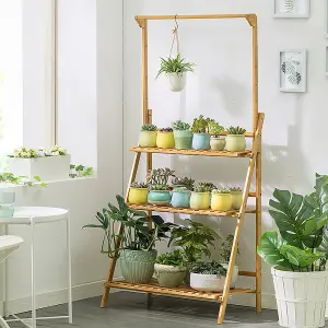 Outdoor 3 Tiered Foldable Garden Hanging Wood Plant Stand 1440mm H