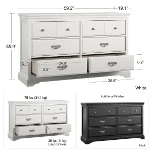 Bristol 6 Drawer Dresser White