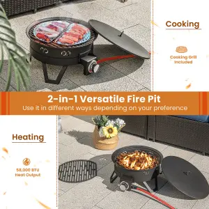 COSTWAY 44cm Gas Portable Fire Pit 58000 BTU Propane Campfire Firepit w/ Folding Legs