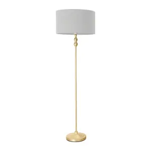 ValueLights Maggie Gold Metal Candlestick Floor Lamp with Grey Fabric Lamp Shade and LED Bulb