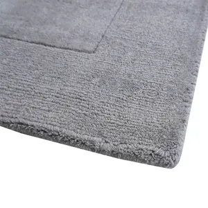 Handloom Plain Carved Border Wool Runner Rugs in Grey - 60x300cm