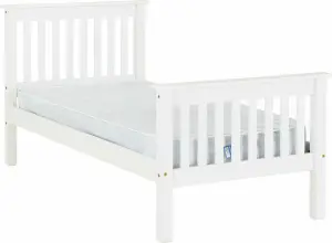 Monaco Single Solid Pine High Foot End Bed Frame in White