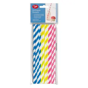 Tala Paper Disposable Straws (Pack of 24) Blue/Yellow/Pink/White (One Size)