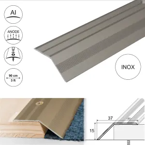 A39 37mm Anodised Aluminium Door Threshold Ramp Profile - Inox, 0.9m