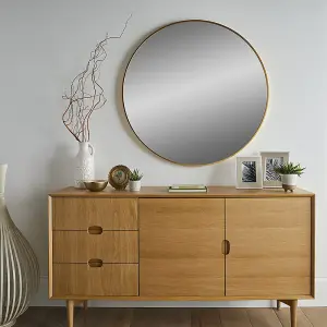 Round Mirror Bexley Wall Mounted with Gold Metal Frame 3cm Frame Depth -100cm Diameter for Hanging in Living Room or Dining Room