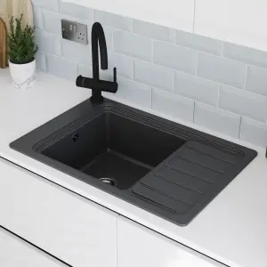 GoodHome Romesco Black Composite quartz 1 Bowl Sink & drainer 515mm x 772mm