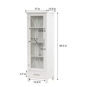 Teamson Home Freestanding Tall Column Bathroom Cabinet with Glass Panelled Door, Bathroom Storage, White