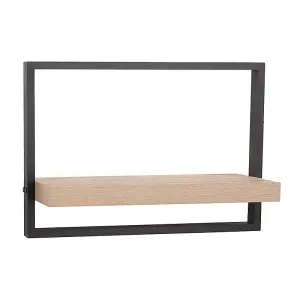 650mm nova framed floating shelf kit, oak effect shelf with black frame