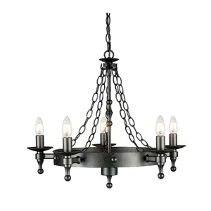 5 Bulb Chandelier Wrought Iron Style Chain Graphite Finish Black LED E14 60W