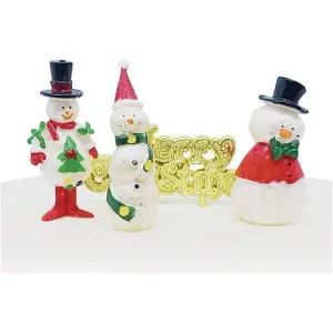 Anniversary House Snowman Christmas Plastic Cake Topper (Pack of 4) White/Red/Green (One Size)