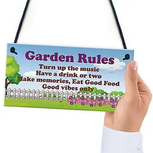 Red Ocean Cool Garden Rules Sign Hanging Shed Summerhouse Plaque Garden Sign For Outdoor Gate Sign Gift For Her Women