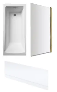 Square Single Ended Bath, Square Brushed Brass Screen and Front Panel-1700x700mm