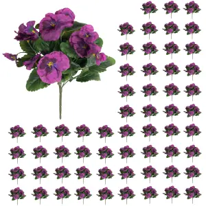 Blooming Artificial - 28cm / 1ft Purple Fake Pansy Bush Multi-Pack