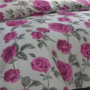 HomeSpace Direct Meadow Grey Duvet Cover Set Floral Themed Double Bedding Set