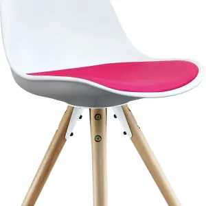 Soho White & Bright Pink Plastic Dining Chair with Pyramid Light Wood Legs