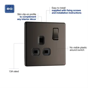 BG FBN21B Nexus Screwless Flat-Plate Single Switched Plug Socket