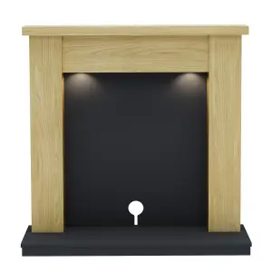 Be Modern Attley Oak effect & Black Fire surround set with Lights included