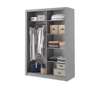 Lux IV Sliding Door Wardrobe W1500mm H2150mm D600mm - Modern Grey with Mirrored Accent