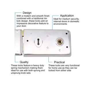 EAI Rim Sashlock Surface Mounted Lock - 140 x 85mm - Satin Chrome