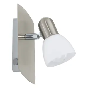 Wall Spot Light Colour Satin Nickel Shade White Satin Glass Bulb E14 1x25W