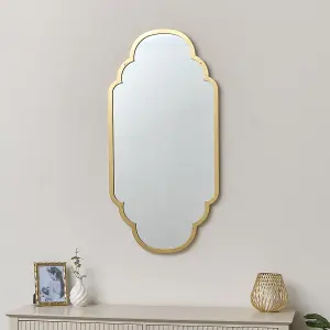 Melody Maison Gold Foiled Curved Scalloped Framed Wall Mirror 50cm x 100cm