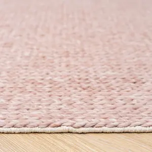 Blush Pink Luxurious Wool Textured Plait Living Area Rug 120x170cm