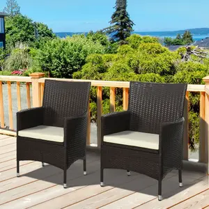 Outsunny 2 Pieces Outdoor Rattan Armchair Garden Dining Chair Set Coffee