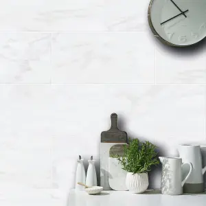 Johnson Tiles Bianco White Satin Marble effect Ceramic Indoor Wall & floor Tile, Pack of 5, (L)600mm (W)300mm