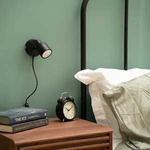 ValueLights Benton Black IP44 Wall Light with Cable Plug