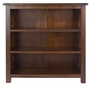 3 shelf low wide bookcase, rich dark brown lacquer finish, Boston range