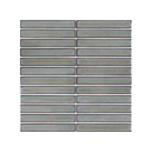 Luisa Grey Gloss Thin Brick Ceramic Mosaic tile sheet, (L)295mm (W)298mm