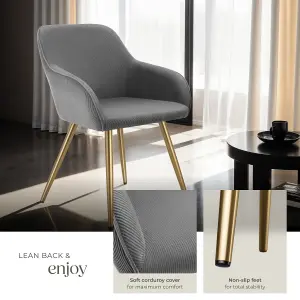 Dining Chair Marilyn - corduroy look, upholstered, armchair, continuous backrest - grey/gold