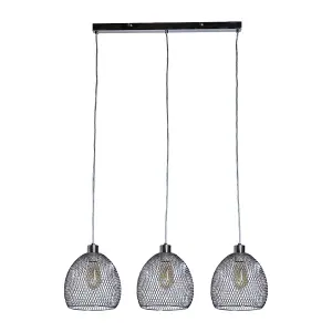 ValueLights Novo 3 Way Chrome Over Table Ceiling Light Fitting with Suspended Mesh Lightshades and 4w LED Filament Bulbs