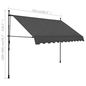 Berkfield Manual Retractable Awning with LED 250 cm Anthracite