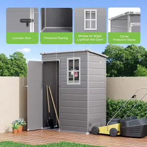 5 x 3 ft Pent Plastic Shed Garden Storage Shed with Floor and Window,Grey