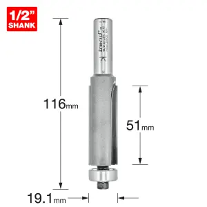 Trend 46/212X1/2TC 1/2" 19.1mm x 50mm Bearing Guided Trimmer Router Bit Cutter