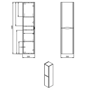 Bathroom Wall Hung 2-Door Tall Storage Unit 350mm Wide x 330mm Deep - Matt Graphite - (Arch)