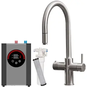 Liquida HT35BN 3 In 1 Pull Out Spray Brushed Nickel Boiling Water Kitchen Tap