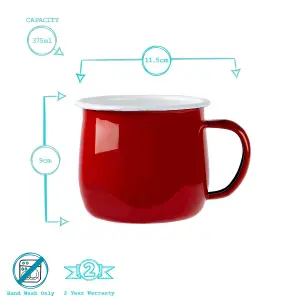 Argon Tableware - Coloured Enamel Belly Mugs - 375ml - Pack of 6 - Red