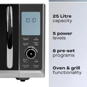 Daewoo 25L Silver Digital Combination Microwave 1950W Grill & 1950W Convection Oven Stainless Steel 8 Auto Presets & Jet Defrost