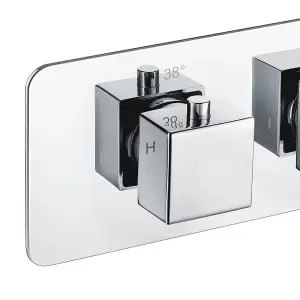 2 Dial 2 Way Square Thermostatic Concealed Valve Diverter & Shower Handset & Bath Filler Waste