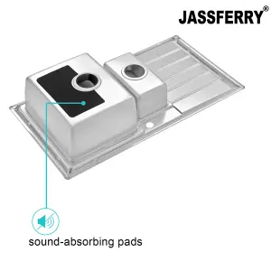 JASSFERRY Premium Kitchen Sink Square Style Stainless Steel 1.5 Bowl Inset Reversible Drainer